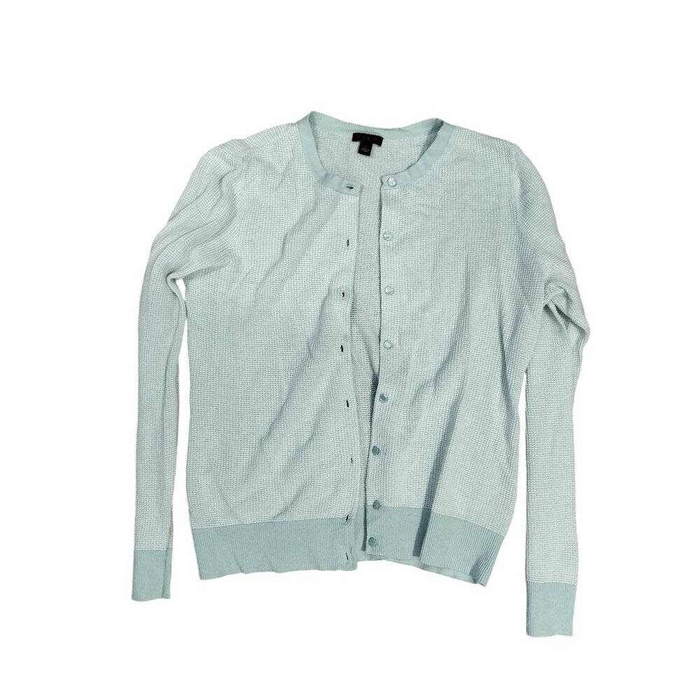 Ann taylor 100% cotton turquoise cardigan with pearl-embellished buttons